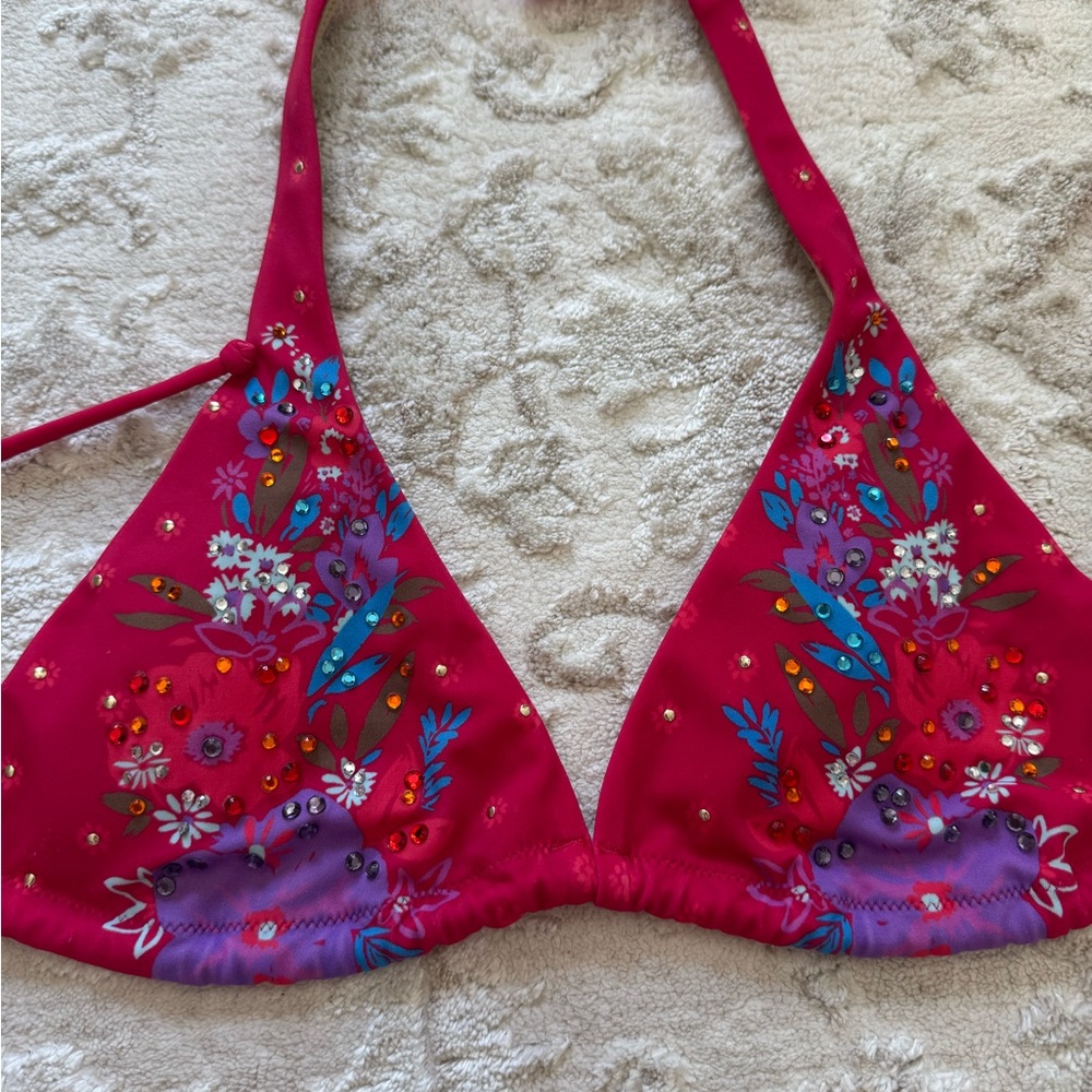 Victoria's Secret Pink Beaded Floral Bikini Top Small - Picture 5 of 5